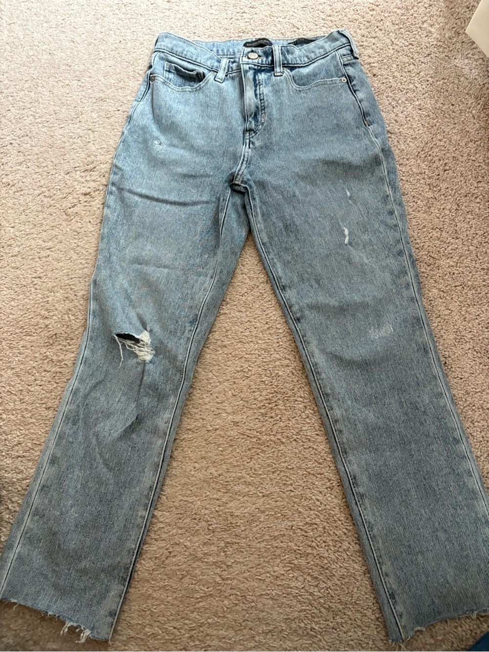 Banana Republic Light Blue Straight Jeans with Knee Rip